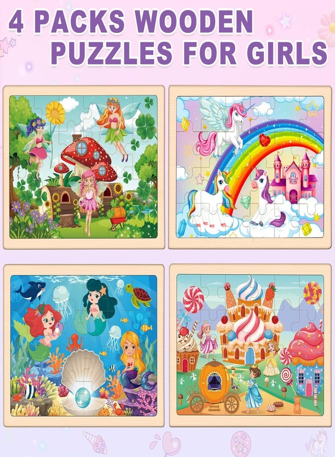 Duchong Puzzles for Kids Ages 4-6, 4 Packs Wooden Jigsaw Puzzles for Toddlers 2-4, Princess Unicorn Mermaid Fairy Preschool Educational Puzzles Boards Toys Gifts for Girls Boys 3 4 5 6 - Image 2